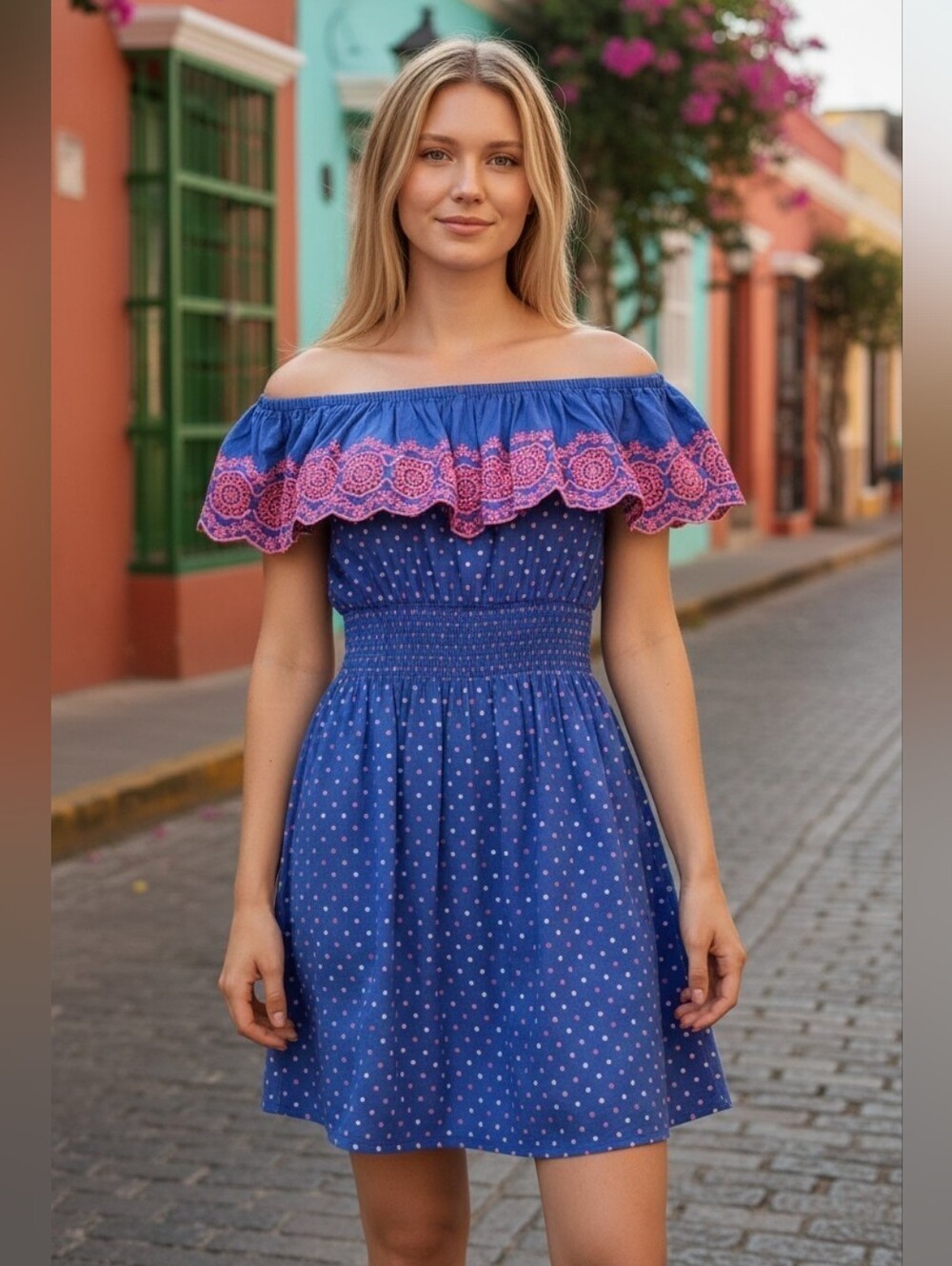 Nwot Lilly Pulitzer Kalama Off the Shoulder Blue Borealis Squared Dress - Picture 1 of 16